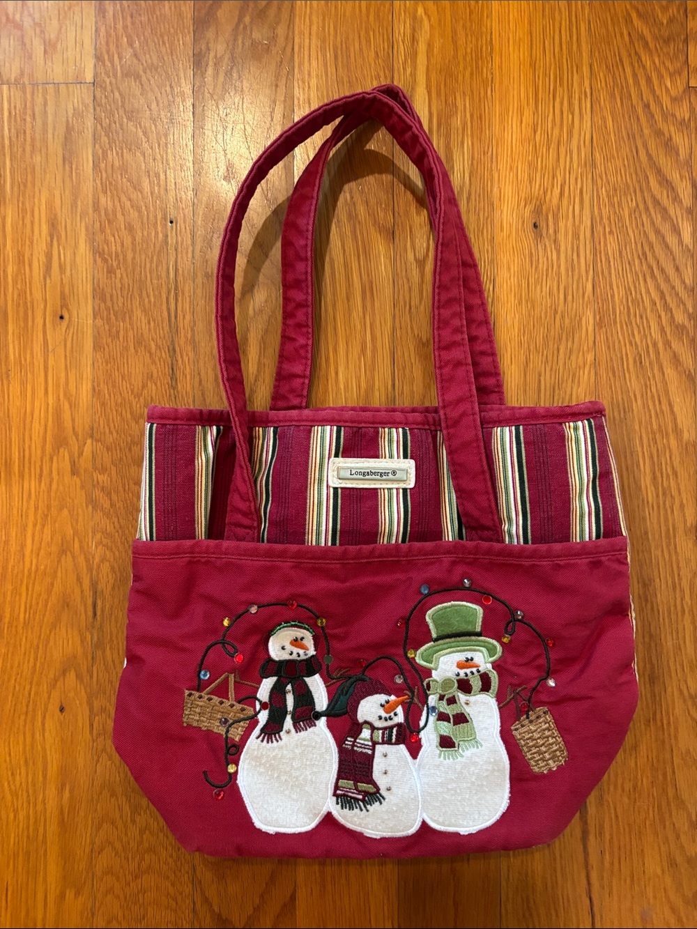 Longaberger Red Snowman Embroidered Tote